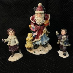 Lot Of Large Christmas Tree Village Figurines 16 Inch Santa With Kids