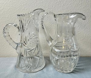 Lot Of 2 Large Crystal Pitchers