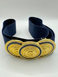 Navy Stretchy Belt With Gold Tone Buckle