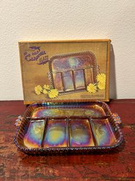 Vintage Gold Carnival Glass Relish Tray By Indiana Glass