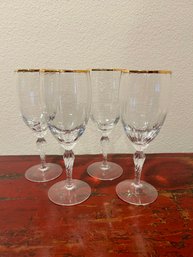 Set Of 4 Gold Rim Wine Glasses