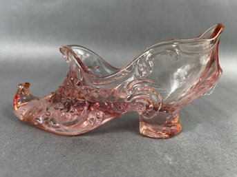 Pink Glass Victorian Shoe Slipper Art Glass With Mouse On Toe Fenton ?