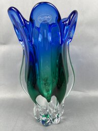 Green, Blue And Clear Royal Gallery Polish Heavy Glass Vase