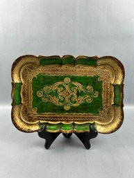 Gilt Italian Florentine Tray Green And Gold