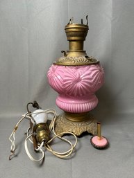Beautiful Repurposed Pink Glass Oil Lamp