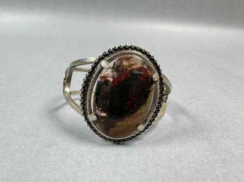 Vintage Polished Stone Hinged Cuff Bracelet