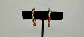 Gold Tone And Red Pierced Hoops