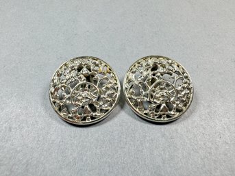Silver Tone Sarah Coventry Clip Round Earrings
