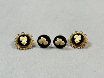 Vintage Cameo Screw Back Earrings And Two Pins