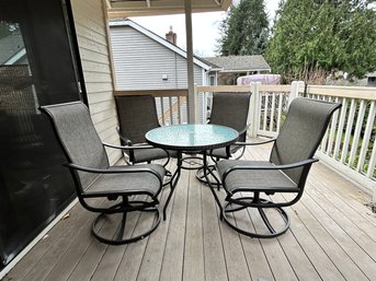 Bronze Tone Outdoor Table And  4 Swivel Chairs