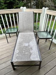 Bronze Tone Outdoor Chaise Lounge With 2 Side Tables