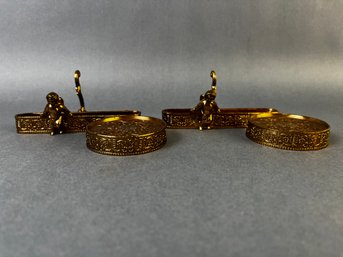 2 Vintage Brass Cherub Tea Cup Holders.