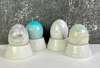 4 Marble Stone Eggs With Stands