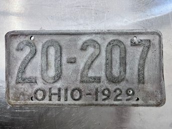 1929 Ohio State License Plate.