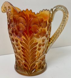 Vintage Imperial Marigold Tiger Lily Carnival Glass Pitcher