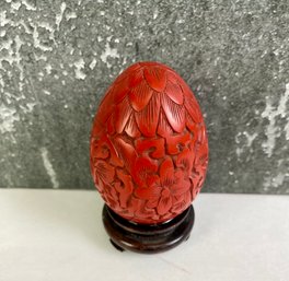 Cinnabar Egg On Stand