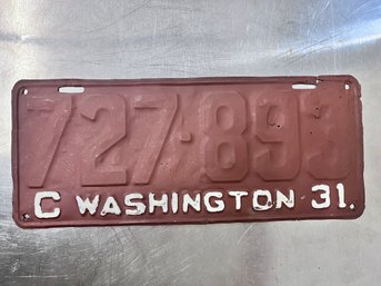 1931 Washington State License Plate.