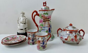 Asian Tea Set With Asian Figurine