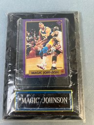 Magic Johnson Card On A Plaque.