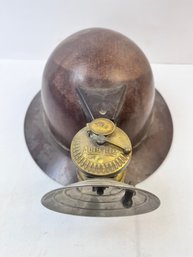 Vintage MSA Skullgard Miners Helmet With Autolite Gas Lantern.