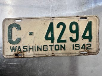 1942 Washington State C License Plate.