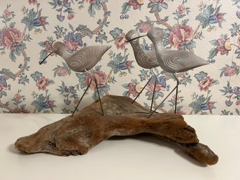 Wood Sandpiper On Driftwood Art Sculpture