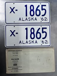 Matching Pair Of 1962 Alaska License Plates With Original Envelope.