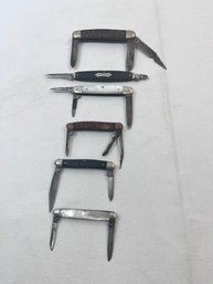 6 Pocket Knives, 2 Schrade, Premier, Camillus, Lenox, Northfield.