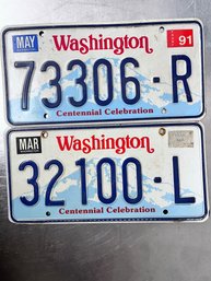 2 Non Matching 1991 Washington State Centennial License Plates.