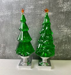 Plastic  Light Up Xmas Trees With Silver Tone Base