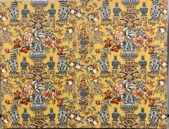 Large Yellow, Red & Blue Floral & Pottery Print Fabric On Canvas