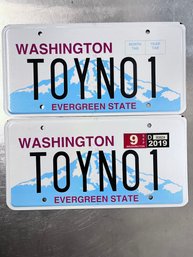 Matched Pair 2019 Washington State License Plates Personalised TOYNO1