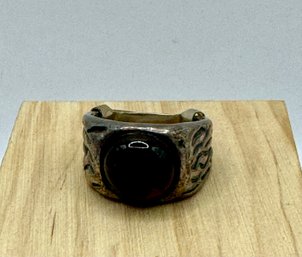 Heavy Sterling Mens Ring With Brown Stone