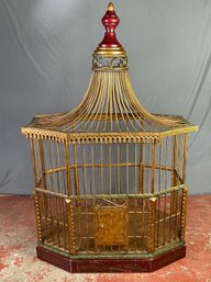 Large Vintage Metal Wood Accent Three Piece Tall Birdcage