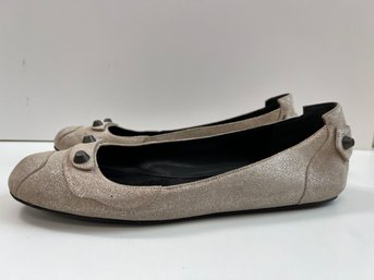 Balenciaga Tan Metallic Flats Women Sz 40