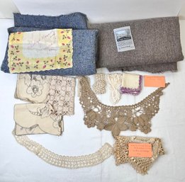 Lot Of Lace, Handkerchiefs And Hand Made Irish Tweed.