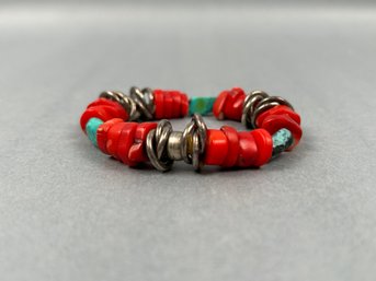 Vintage Coral And Turquoise Bracelet