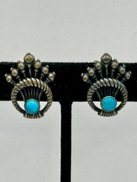 Sterling Silver Screwback Earrings With Turquoise