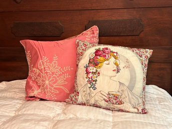 2 Decorative Pillows: Quilted Design And Vintage Silk