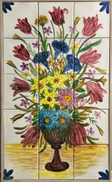 Vintage Oil On Mexican Tile Floral Bouquet Artwork *local Pick Up Only*