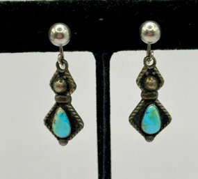 Sterling Silver And Turquoise Drop Earrings With Screwbacks