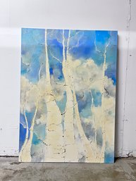 50x36 Texture Painting By Rolland Dated 1974. Birch Trees.