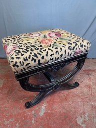 Floral Neelepoint Upholstered Single X-frame Stool