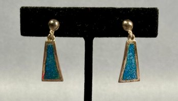 Sterling And Turquoise Drop Screwback Earrings - Mexico