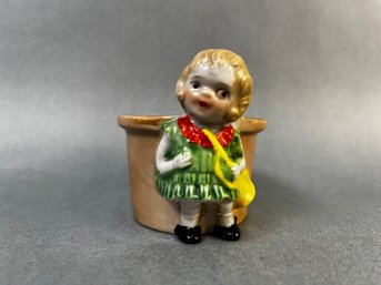Vintage Made In Japan Small Planter With A Girl On The Front.