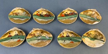 8 Vintage Painted Japanese Sea Shells.