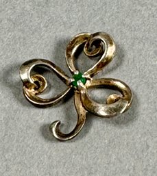Sterling Silver Shamrock Pendant With Green Center Stone