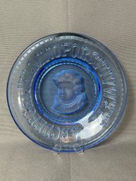 Vintage Clays Crystal Works Blue Glass Alphabet Dish