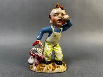 Vintage Porcelain Crying Boy With Doll Made In Japan.