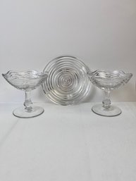 2 Manhatten Sherbet Glasses And A Roll Plate.